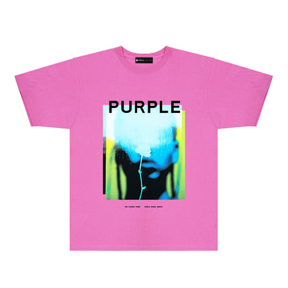 Purple Mirrored Figure Graphic T-Shirt Short Sleeve Casual Streetwear Tee PUR176