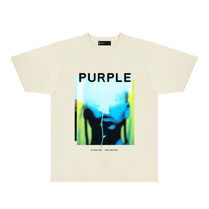 Purple Mirrored Figure Graphic T-Shirt Short Sleeve Casual Streetwear Tee PUR176