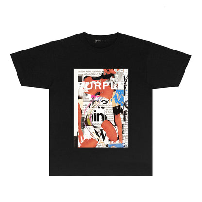 Purple Graffiti Poster Graphic T-Shirt Short Sleeve Casual Streetwear Tee PUR178