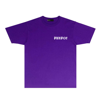 Purple Distressed Large P Graphic T-Shirt Short Sleeve Casual Streetwear Tee PUR180