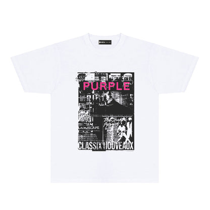 Purple Black Poster Graphic T-Shirt Short Sleeve Casual Streetwear Tee PUR181