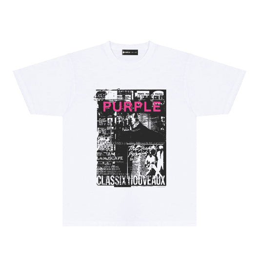 Purple Black Poster Graphic T-Shirt Short Sleeve Casual Streetwear Tee PUR181