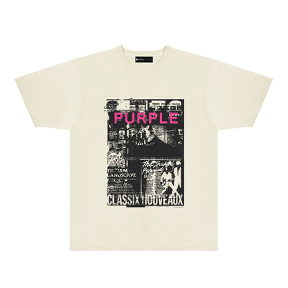 Purple Black Poster Graphic T-Shirt Short Sleeve Casual Streetwear Tee PUR181