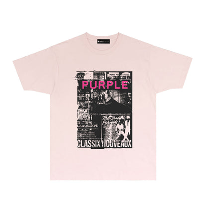 Purple Black Poster Graphic T-Shirt Short Sleeve Casual Streetwear Tee PUR181
