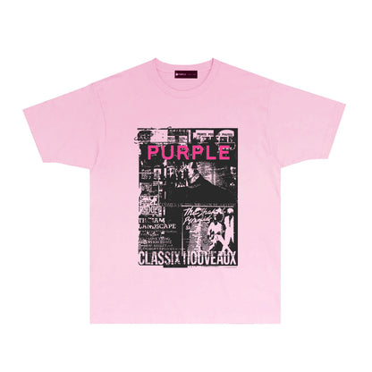 Purple Black Poster Graphic T-Shirt Short Sleeve Casual Streetwear Tee PUR181