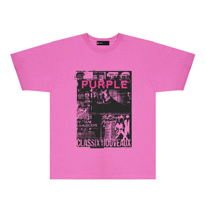 Purple Black Poster Graphic T-Shirt Short Sleeve Casual Streetwear Tee PUR181