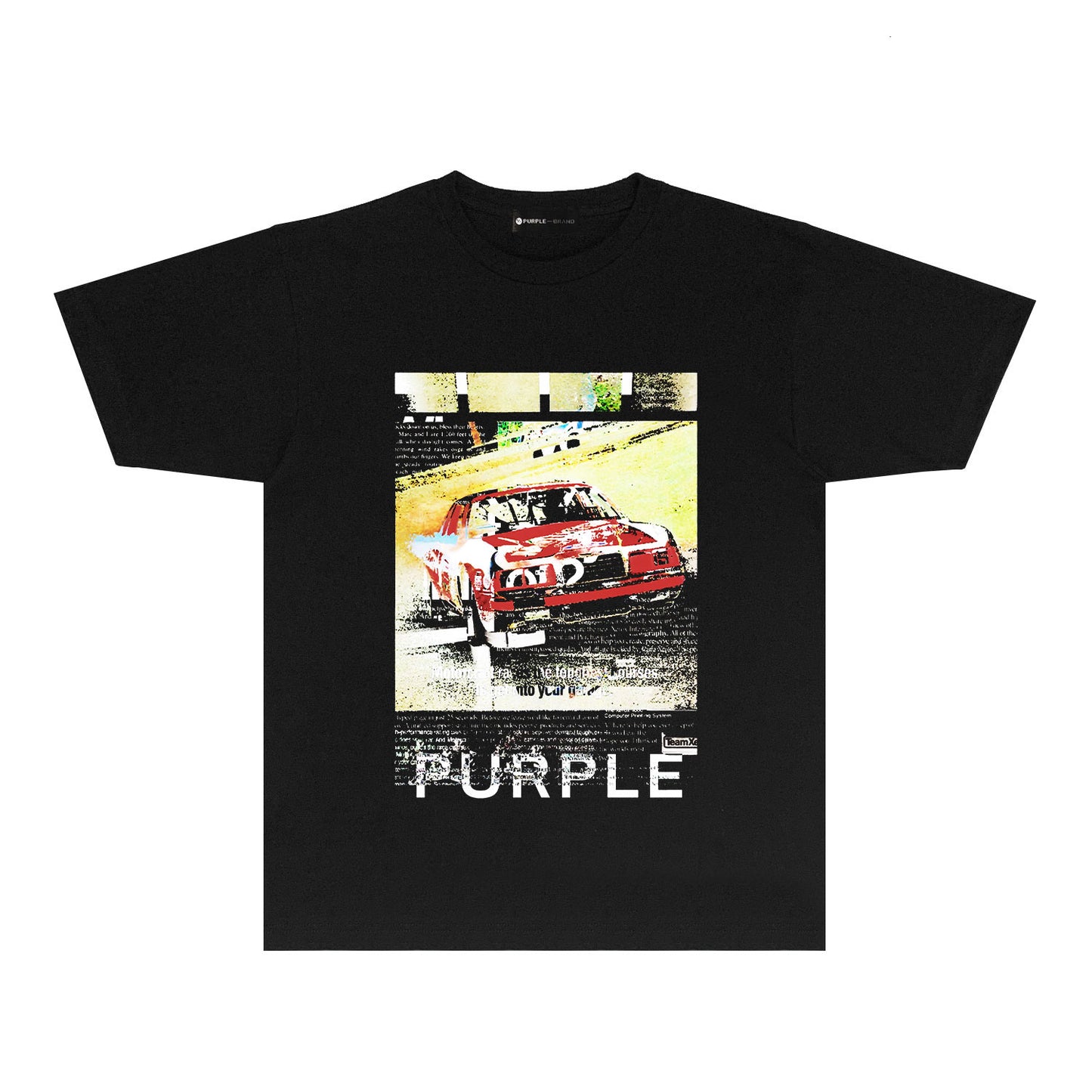 Purple Distressed Car Graphic T-Shirt Short Sleeve Casual Streetwear Tee PUR182