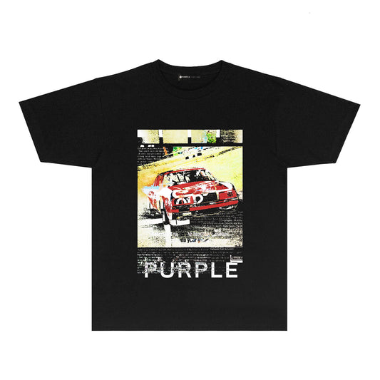 Purple Distressed Car Graphic T-Shirt Short Sleeve Casual Streetwear Tee PUR182