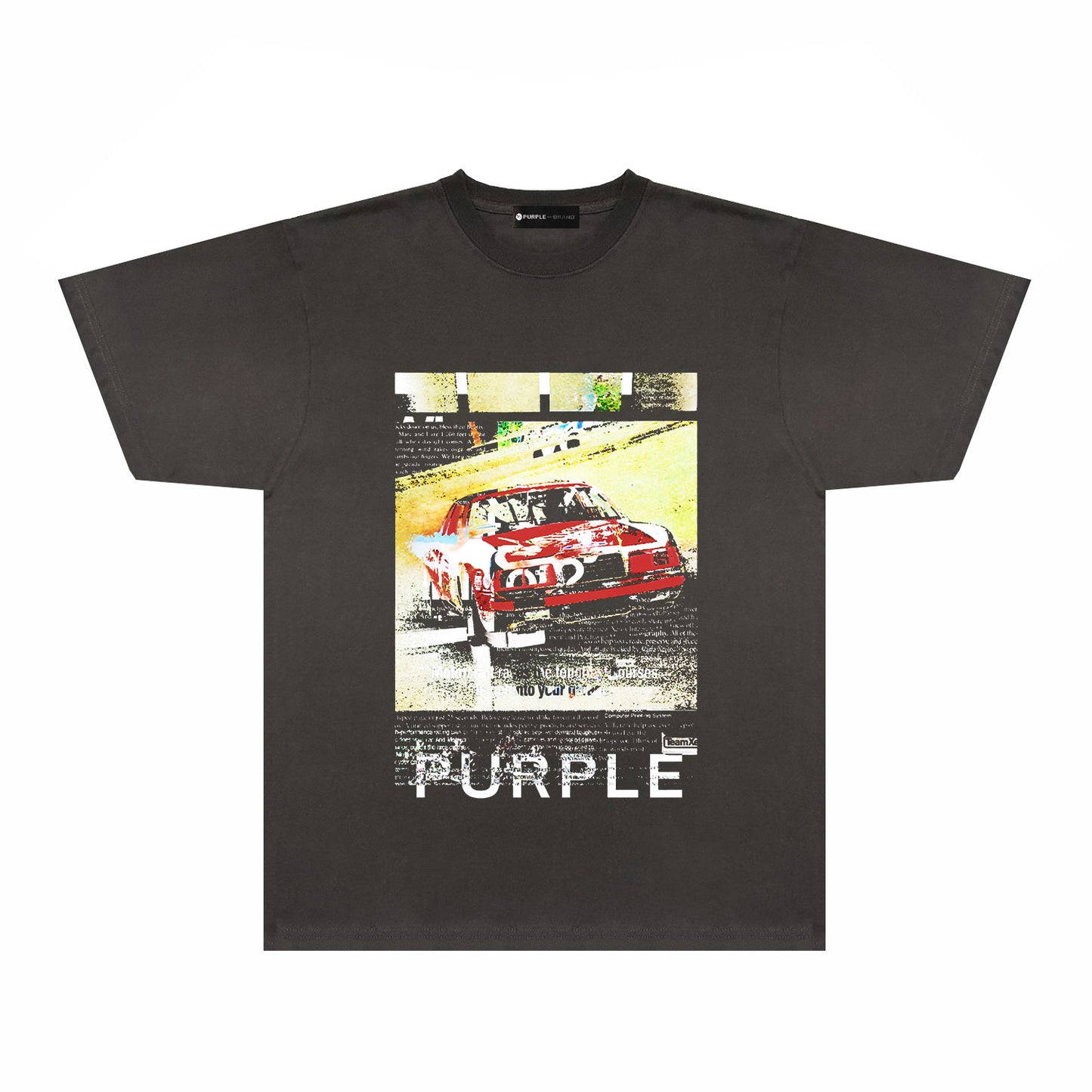 Purple Distressed Car Graphic T-Shirt Short Sleeve Casual Streetwear Tee PUR182