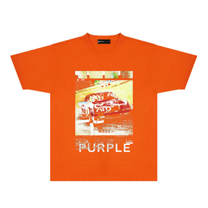 Purple Distressed Car Graphic T-Shirt Short Sleeve Casual Streetwear Tee PUR182