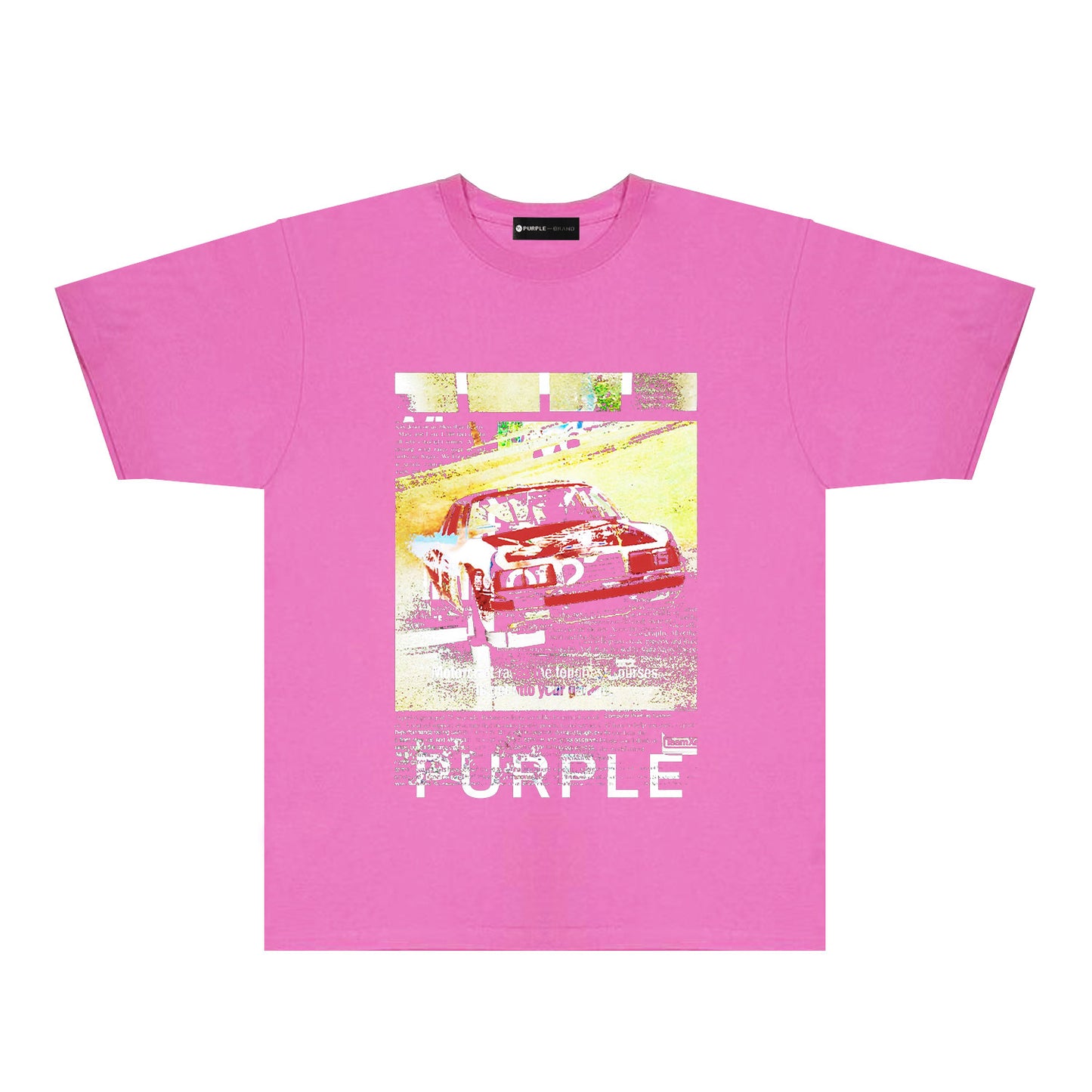 Purple Distressed Car Graphic T-Shirt Short Sleeve Casual Streetwear Tee PUR182