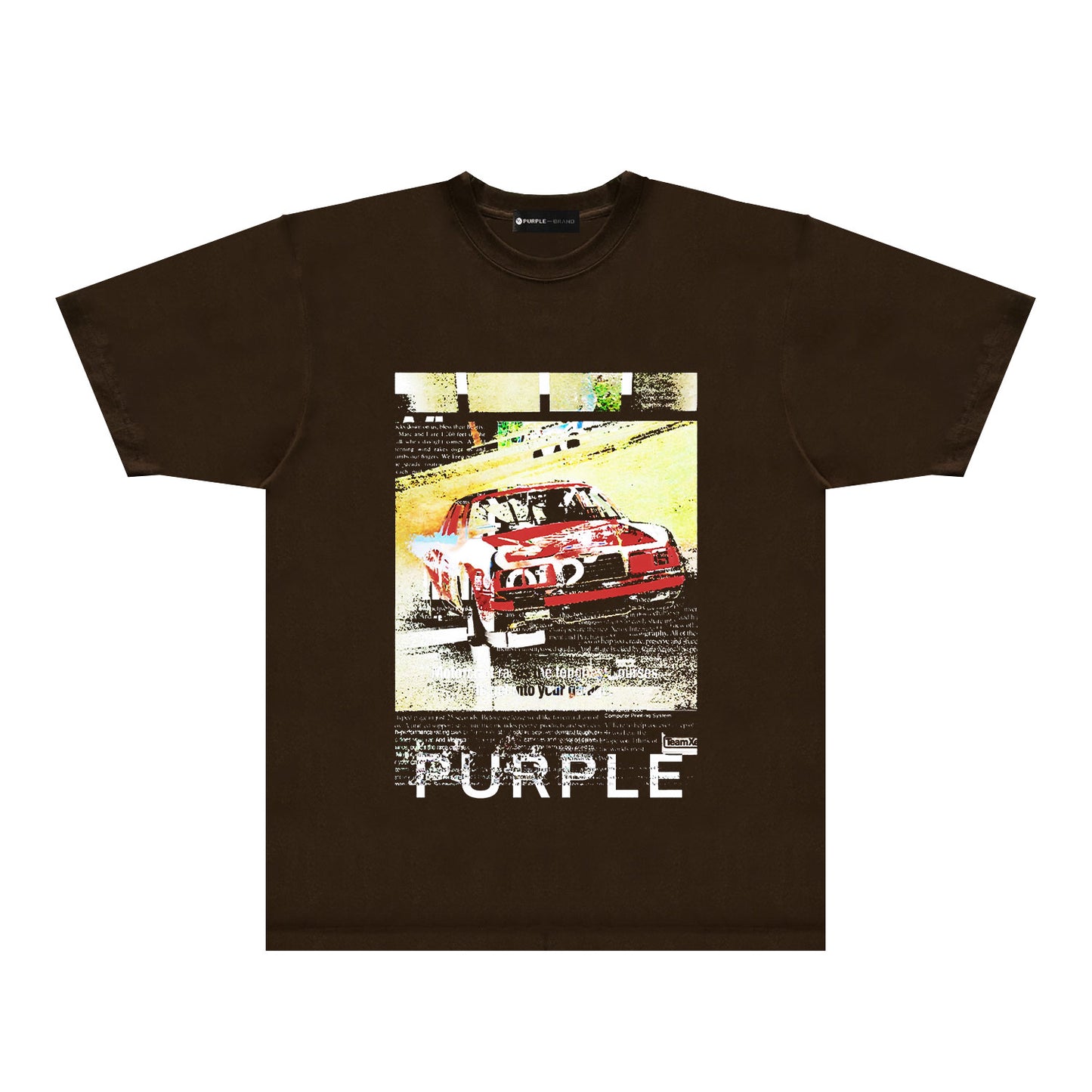 Purple Distressed Car Graphic T-Shirt Short Sleeve Casual Streetwear Tee PUR182