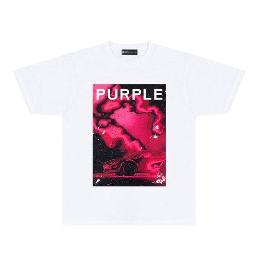 Purple Dreamy Car Graphic T-Shirt Short Sleeve Casual Streetwear Tee PUR183