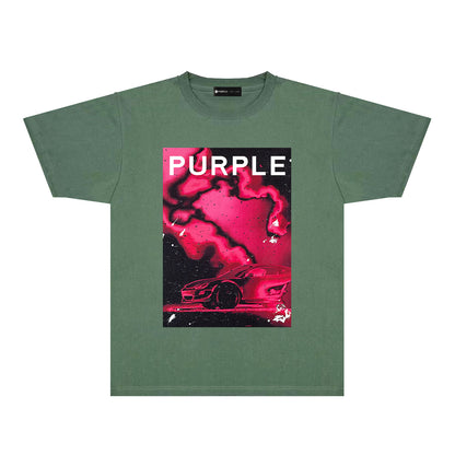 Purple Dreamy Car Graphic T-Shirt Short Sleeve Casual Streetwear Tee PUR183