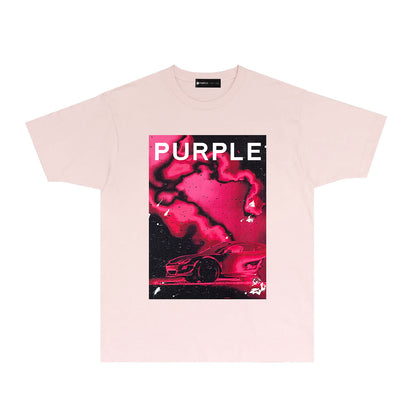 Purple Dreamy Car Graphic T-Shirt Short Sleeve Casual Streetwear Tee PUR183