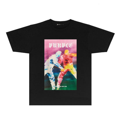 Purple Rainy Watercolor Figure Graphic T-Shirt Short Sleeve Casual Streetwear Tee PUR185