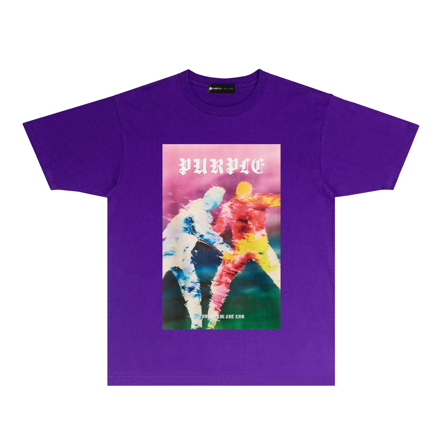 Purple Rainy Watercolor Figure Graphic T-Shirt Short Sleeve Casual Streetwear Tee PUR185