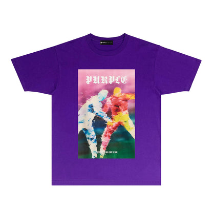 Purple Rainy Watercolor Figure Graphic T-Shirt Short Sleeve Casual Streetwear Tee PUR185