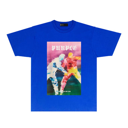 Purple Rainy Watercolor Figure Graphic T-Shirt Short Sleeve Casual Streetwear Tee PUR185