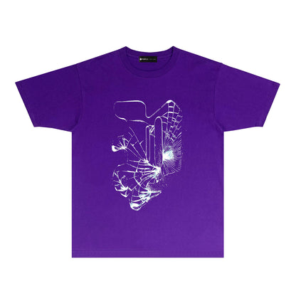 Purple Dreamy P Letter Graphic T-Shirt Short Sleeve Casual Streetwear Tee PUR186