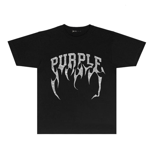 Purple Cracked Bone Letter Graphic T-Shirt Short Sleeve Casual Streetwear Tee PUR188