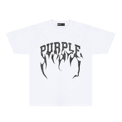 Purple Cracked Bone Letter Graphic T-Shirt Short Sleeve Casual Streetwear Tee PUR188