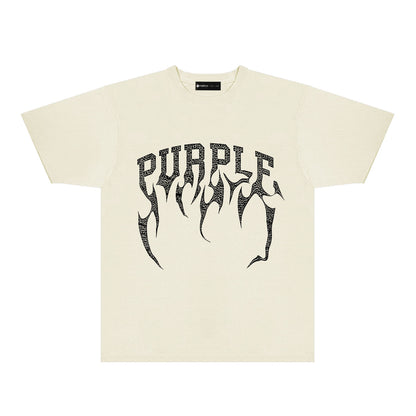 Purple Cracked Bone Letter Graphic T-Shirt Short Sleeve Casual Streetwear Tee PUR188