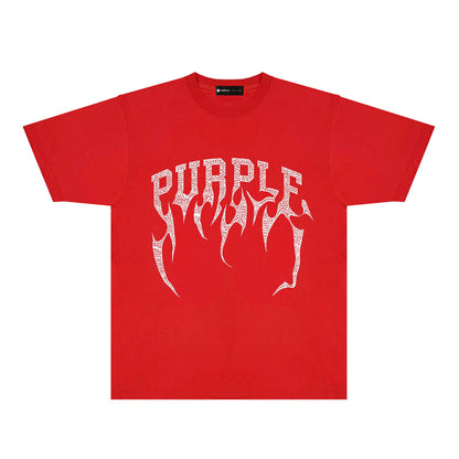 Purple Cracked Bone Letter Graphic T-Shirt Short Sleeve Casual Streetwear Tee PUR188
