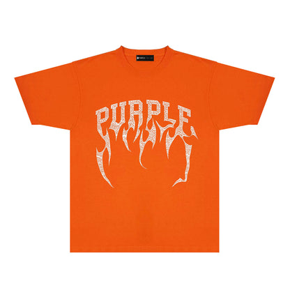 Purple Cracked Bone Letter Graphic T-Shirt Short Sleeve Casual Streetwear Tee PUR188