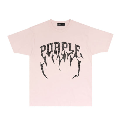 Purple Cracked Bone Letter Graphic T-Shirt Short Sleeve Casual Streetwear Tee PUR188