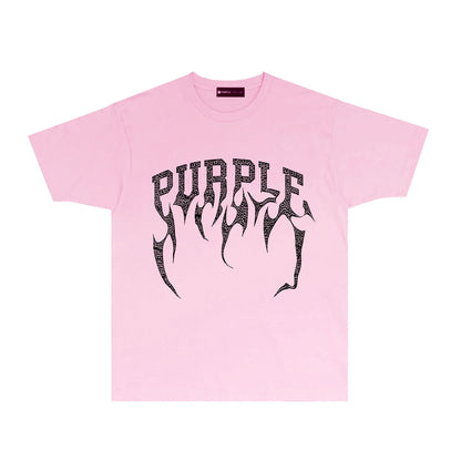 Purple Cracked Bone Letter Graphic T-Shirt Short Sleeve Casual Streetwear Tee PUR188