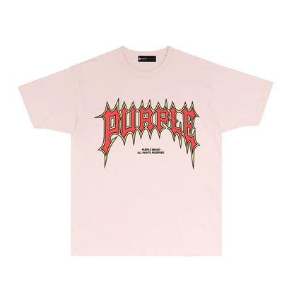 Purple Red Cracked Letter Graphic T-Shirt Short Sleeve Casual Streetwear Tee PUR189