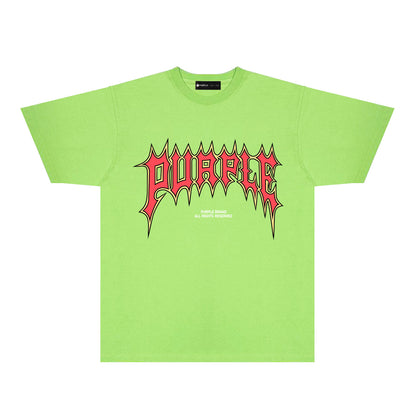 Purple Red Cracked Letter Graphic T-Shirt Short Sleeve Casual Streetwear Tee PUR189