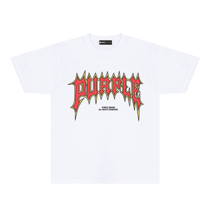 Purple Red Cracked Letter Graphic T-Shirt Short Sleeve Casual Streetwear Tee PUR189