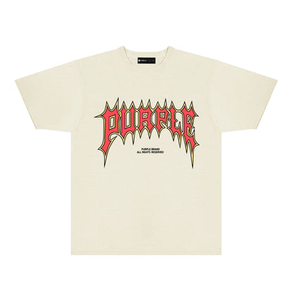 Purple Red Cracked Letter Graphic T-Shirt Short Sleeve Casual Streetwear Tee PUR189