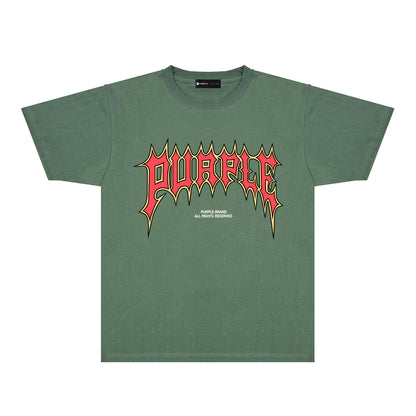 Purple Red Cracked Letter Graphic T-Shirt Short Sleeve Casual Streetwear Tee PUR189